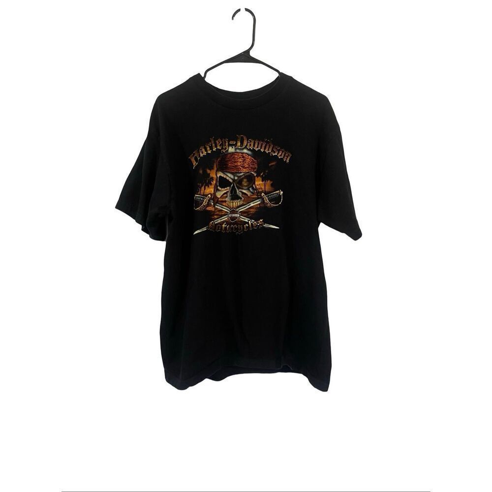 Harley-Davidson Mens Black Skull‎ Pirate Crossbones Graphic T-Shirt Tee XL